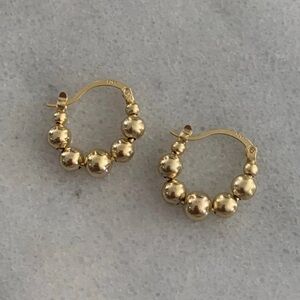 Gold Beaded Chunky Hoop Earrings Brand New